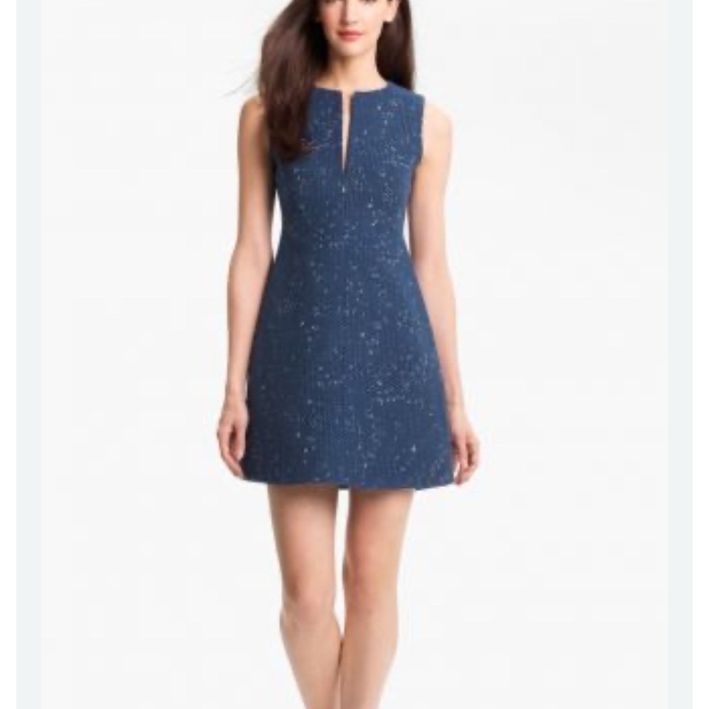 DVF Diane von Furstenberg Yvette Painted Tweed Dress‎ Blue Navy Size? A-line